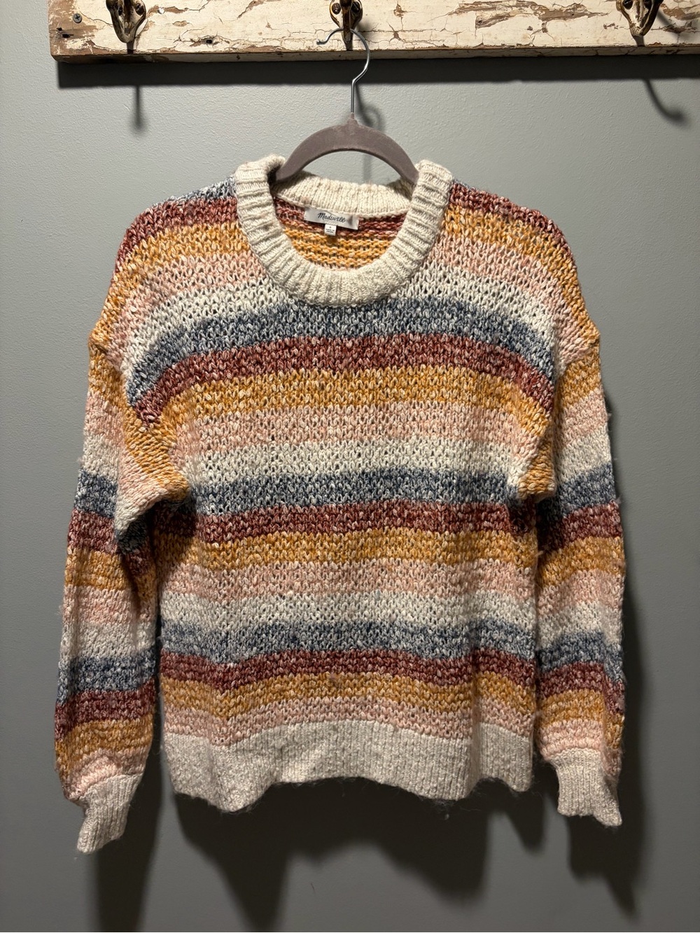 Madewell Striped Crewneck Sweater in Cream, Mustard, Rust & Blue